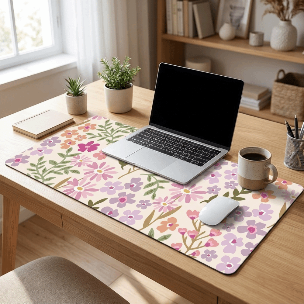 Rubber Mat Desk - Stain-resistant Large Floral Desk Pad Rubber