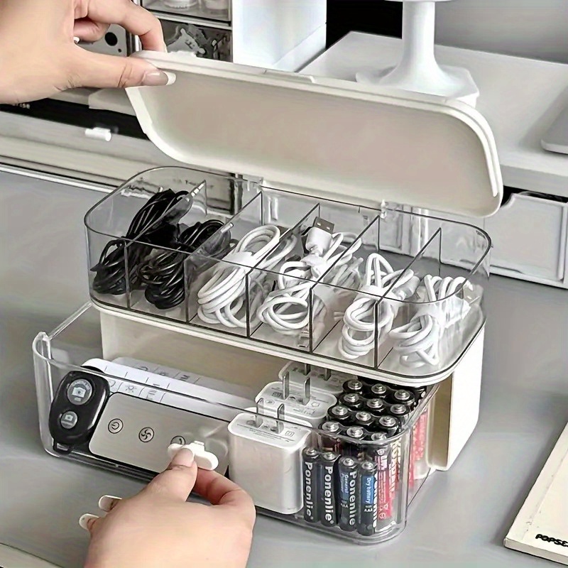Desk Setup Cable Management - Double Layer Transparent Desktop Cable Organizer