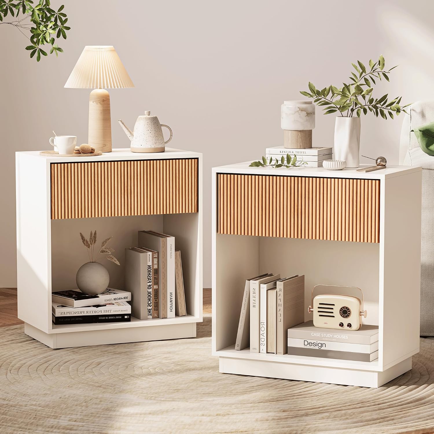 Fluted Nightstands Set Of 2 Mo - Desk Setup Oak ulasan dan harga