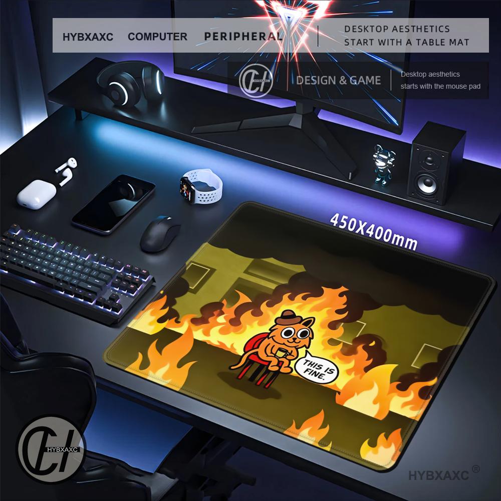 HYBXAXC This Is Fine Cat Meme  - Work Desk Home Setup ulasan dan harga