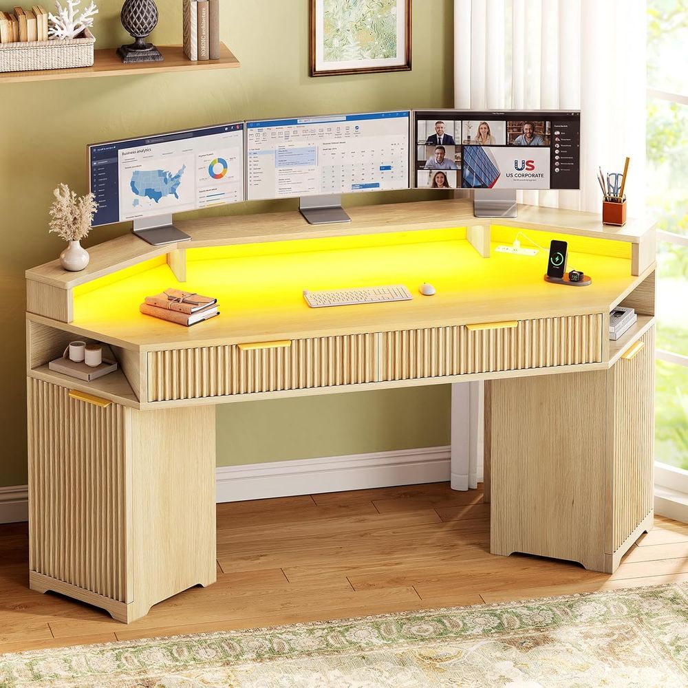 Dual-Desk Setup, Compact Diamo - Desk Setup Oak ulasan dan harga