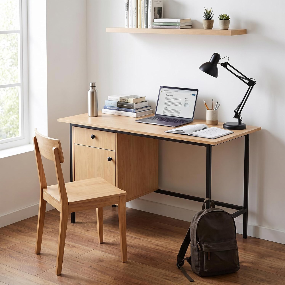 Home Office Computer Desk with - Desk Setup Oak ulasan dan harga